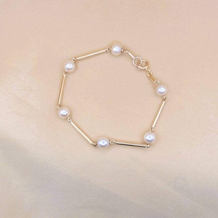 9ct Yellow Gold Cultured Pearl & Bar Bracelet from Ace Jewellery, Leeds