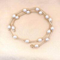 9ct Yellow Gold Cultured Pearl & Bar Necklace from Ace Jewellery, Leeds
