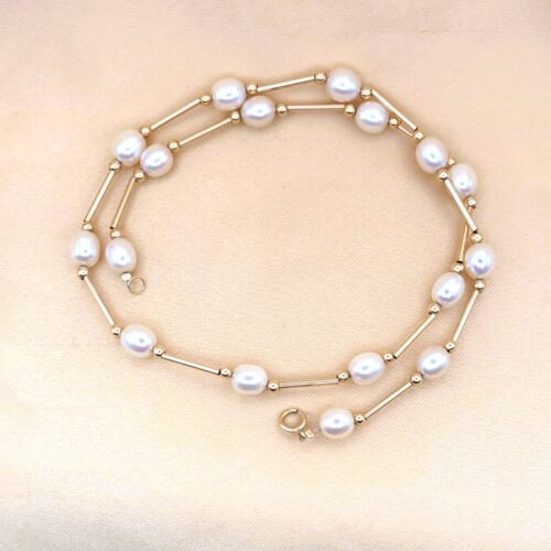 9ct Yellow Gold Cultured Pearl & Bar Necklace from Ace Jewellery, Leeds