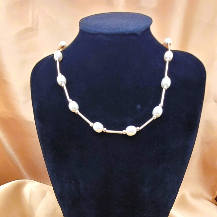 9ct Yellow Gold Cultured Pearl & Bar Necklace from Ace Jewellery, Leeds