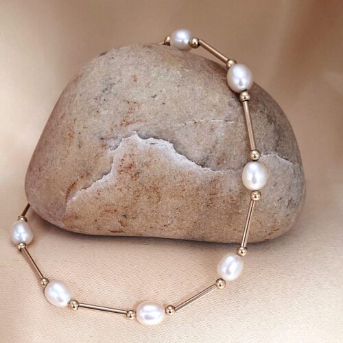 9ct Yellow Gold Cultured Pearl & Bar Necklace from Ace Jewellery, Leeds