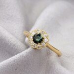 0.75ct Green Sapphire & Diamond Cluster Ring 18ct Yellow Gold from Ace Jewellery, Leeds
