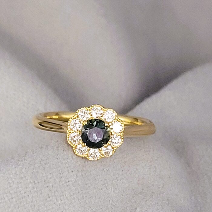 0.75ct Green Sapphire & Diamond Cluster Ring 18ct Yellow Gold from Ace Jewellery, Leeds