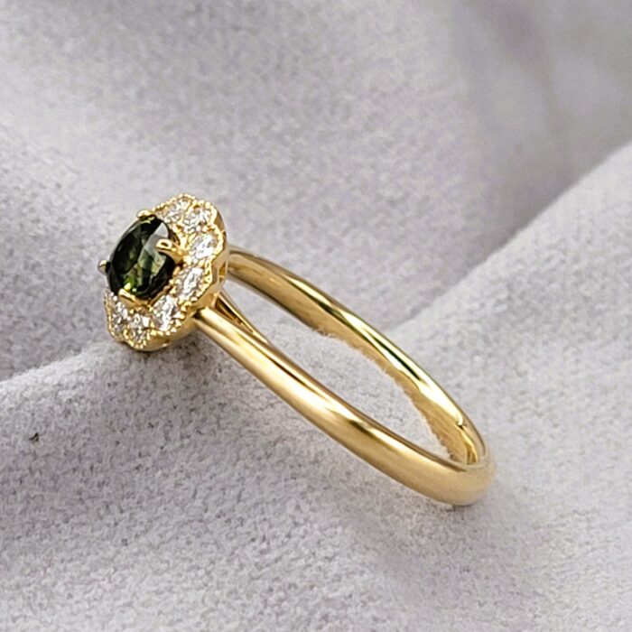 0.75ct Green Sapphire & Diamond Cluster Ring 18ct Yellow Gold from Ace Jewellery, Leeds