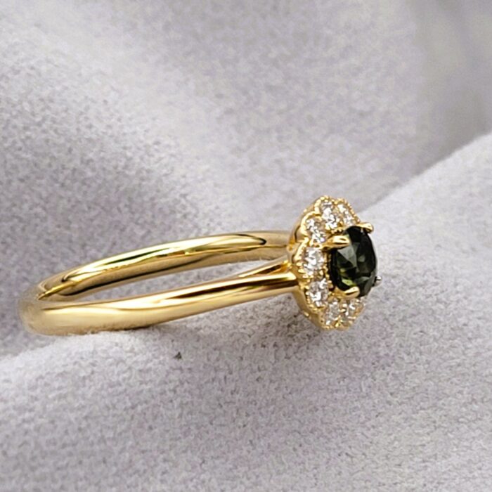 0.75ct Green Sapphire & Diamond Cluster Ring 18ct Yellow Gold from Ace Jewellery, Leeds