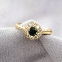 0.75ct Green Sapphire & Diamond Cluster Ring 18ct Yellow Gold from Ace Jewellery, Leeds