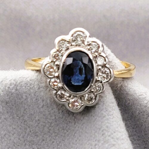1.30ct Sapphire & Diamond Cluster Ring 18ct Yellow Gold from Ace Jewellery, Leeds