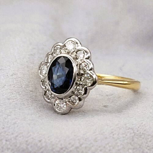 1.30ct Sapphire & Diamond Cluster Ring 18ct Yellow Gold from Ace Jewellery, Leeds