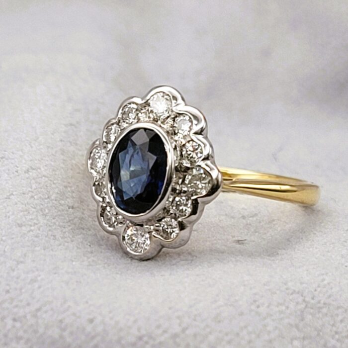 1.30ct Sapphire & Diamond Cluster Ring 18ct Yellow Gold from Ace Jewellery, Leeds