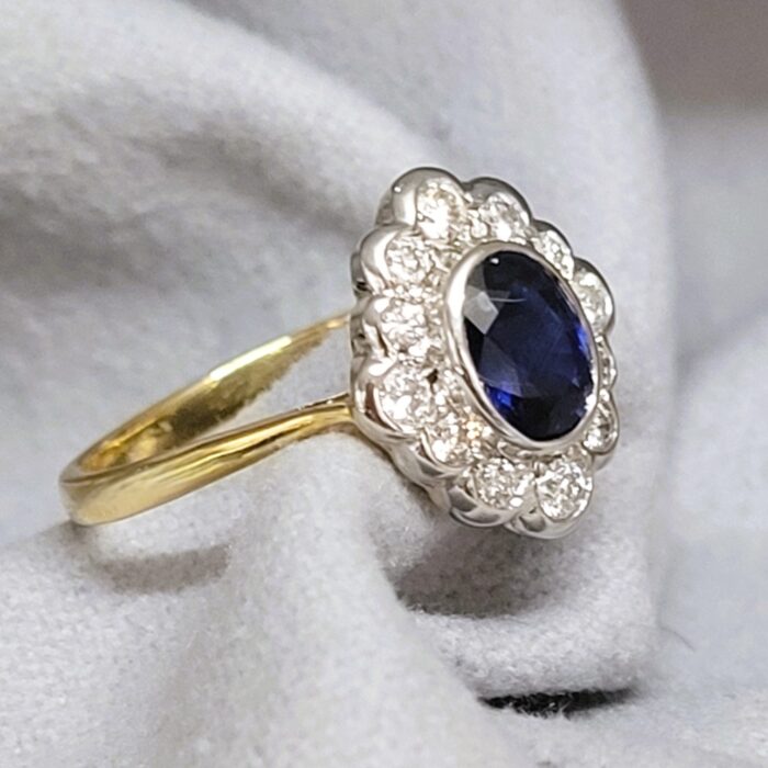 1.30ct Sapphire & Diamond Cluster Ring 18ct Yellow Gold from Ace Jewellery, Leeds