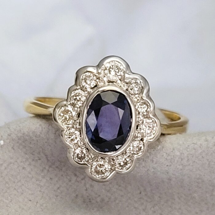 1.30ct Sapphire & Diamond Cluster Ring 18ct Yellow Gold from Ace Jewellery, Leeds