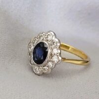 1.30ct Sapphire & Diamond Cluster Ring 18ct Yellow Gold from Ace Jewellery, Leeds