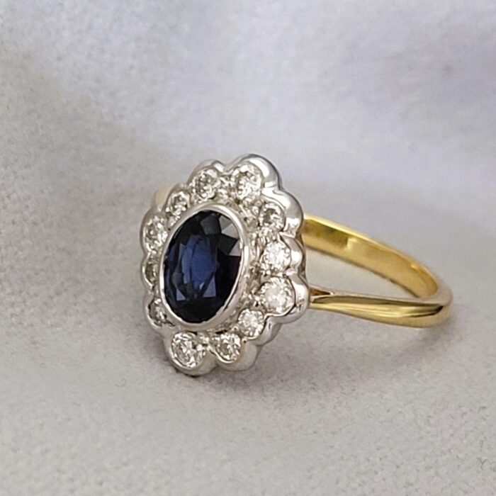 1.30ct Sapphire & Diamond Cluster Ring 18ct Yellow Gold from Ace Jewellery, Leeds