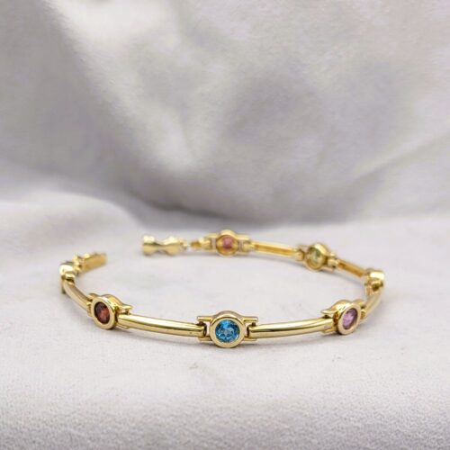 Multi-Stone Bezel-Set & Bar Bracelet 9ct Yellow Gold from Ace Jewellery, Leeds