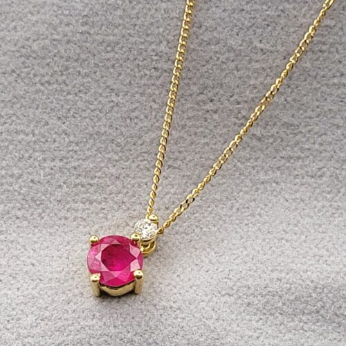 0.68ct Ruby & Diamond Pendant Necklace 18ct Yellow Gold from Ace Jewellery, Leeds