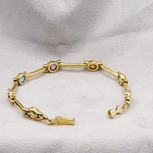 Multi-Stone Bezel-Set & Bar Bracelet 9ct Yellow Gold from Ace Jewellery, Leeds