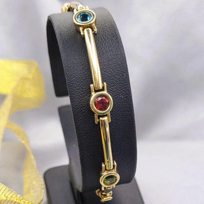 Multi-Stone Bezel-Set & Bar Bracelet 9ct Yellow Gold from Ace Jewellery, Leeds