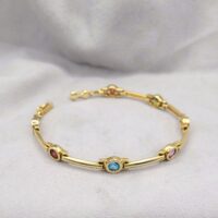 Multi-Stone Bezel-Set & Bar Bracelet 9ct Yellow Gold from Ace Jewellery, Leeds