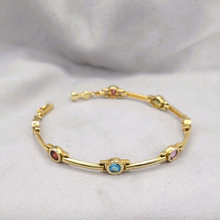 Multi-Stone Bezel-Set & Bar Bracelet 9ct Yellow Gold from Ace Jewellery, Leeds