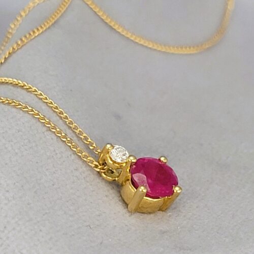 0.68ct Ruby & Diamond Pendant Necklace 18ct Yellow Gold from Ace Jewellery, Leeds