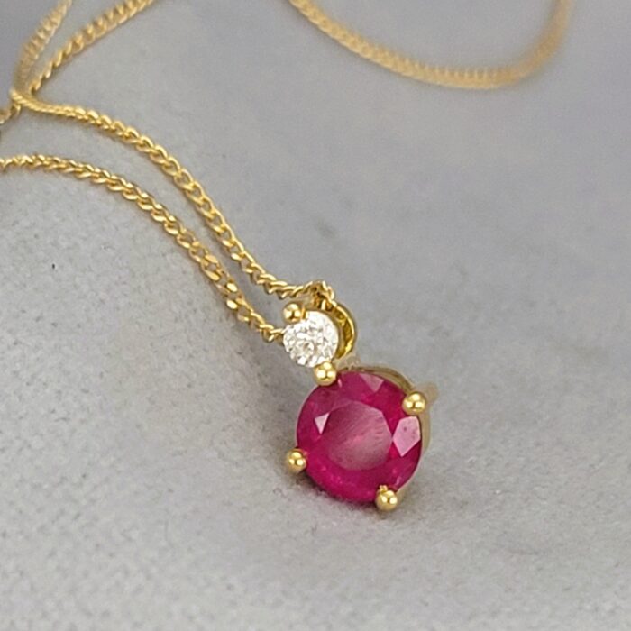 0.68ct Ruby & Diamond Pendant Necklace 18ct Yellow Gold from Ace Jewellery, Leeds