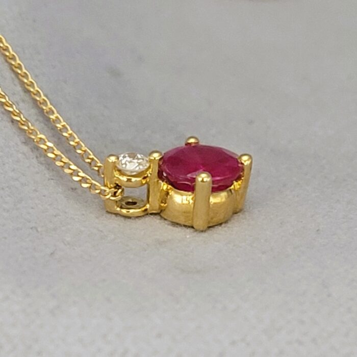 0.68ct Ruby & Diamond Pendant Necklace 18ct Yellow Gold from Ace Jewellery, Leeds