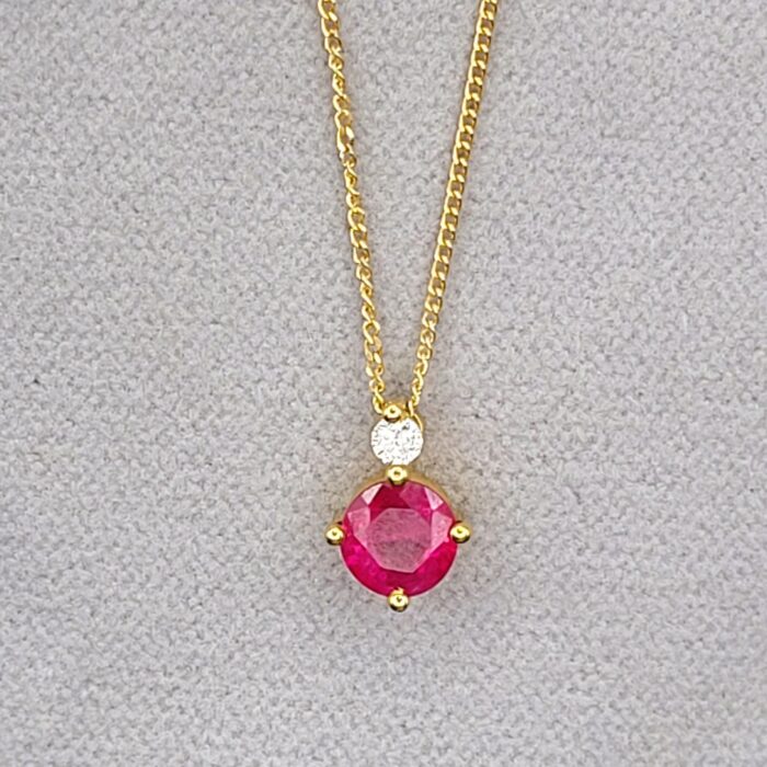0.68ct Ruby & Diamond Pendant Necklace 18ct Yellow Gold from Ace Jewellery, Leeds