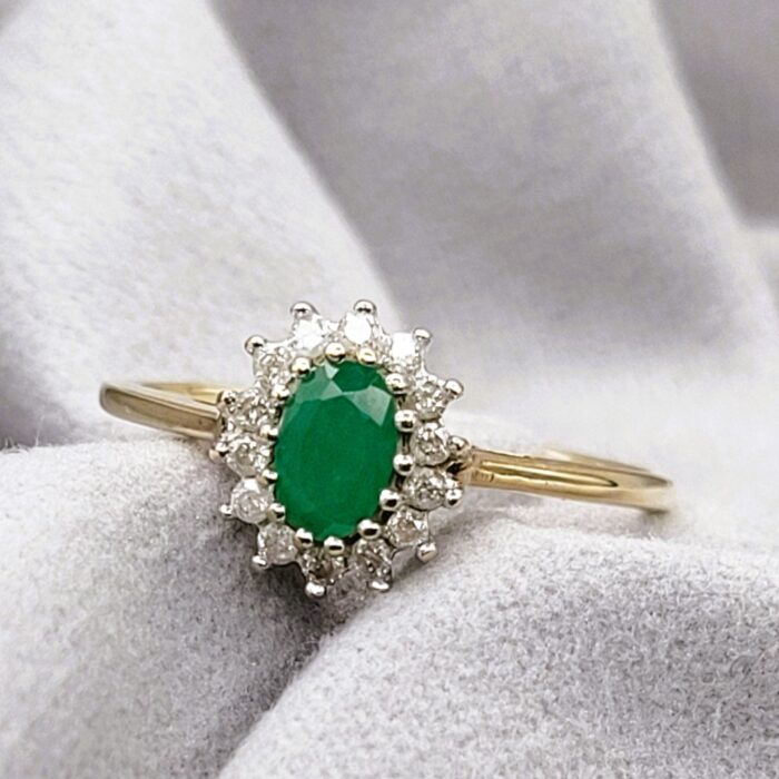0.65ct Emerald & Diamond Cluster Ring 9ct Yellow Gold from Ace Jewellery, Leeds