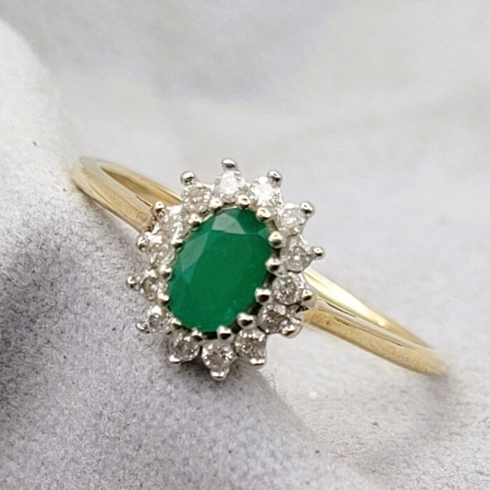 0.65ct Emerald & Diamond Cluster Ring 9ct Yellow Gold from Ace Jewellery, Leeds