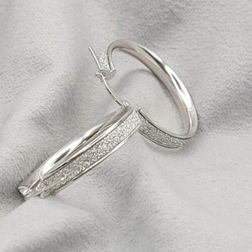 9ct White Gold Glitter Effect Hoop Earrings from Ace Jewellery, Leeds