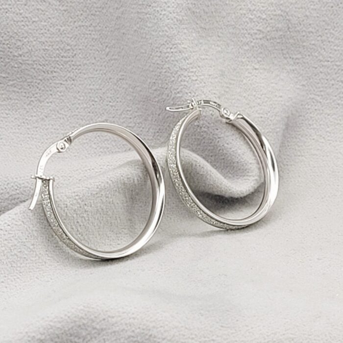9ct White Gold Glitter Effect Hoop Earrings from Ace Jewellery, Leeds
