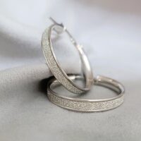 9ct White Gold Glitter Effect Hoop Earrings from Ace Jewellery, Leeds
