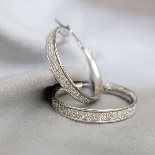 9ct White Gold Glitter Effect Hoop Earrings from Ace Jewellery, Leeds