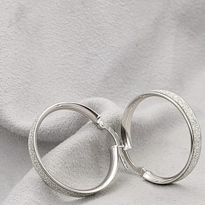 9ct White Gold Glitter Effect Hoop Earrings from Ace Jewellery, Leeds