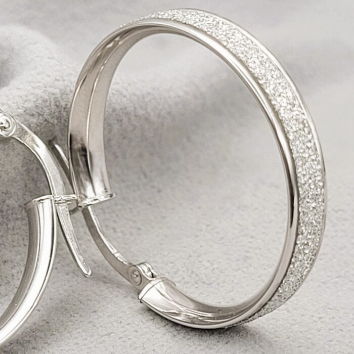 9ct White Gold Glitter Effect Hoop Earrings from Ace Jewellery, Leeds