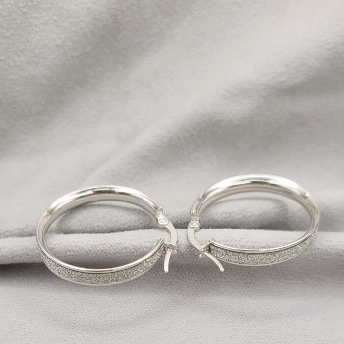 9ct White Gold Glitter Effect Hoop Earrings from Ace Jewellery, Leeds