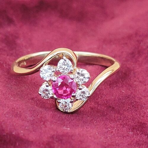 0.65ct Ruby & Diamond Cluster Crossover Ring 18ct Yellow Gold from Ace Jewellery, Leeds