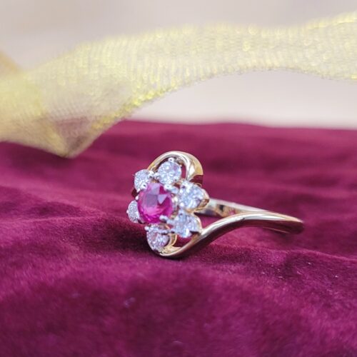 0.65ct Ruby & Diamond Cluster Crossover Ring 18ct Yellow Gold from Ace Jewellery, Leeds
