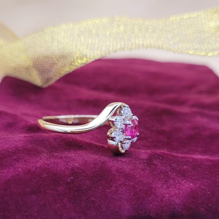 0.65ct Ruby & Diamond Cluster Crossover Ring 18ct Yellow Gold from Ace Jewellery, Leeds