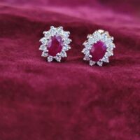 1.60ct Ruby & Diamond Cluster Earrings 14ct Yellow Gold from Ace Jewellery, Leeds
