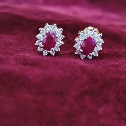1.60ct Ruby & Diamond Cluster Earrings 14ct Yellow Gold from Ace Jewellery, Leeds