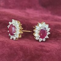 1.60ct Ruby & Diamond Cluster Earrings 14ct Yellow Gold from Ace Jewellery, Leeds