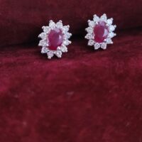 1.60ct Ruby & Diamond Cluster Earrings 14ct Yellow Gold from Ace Jewellery, Leeds