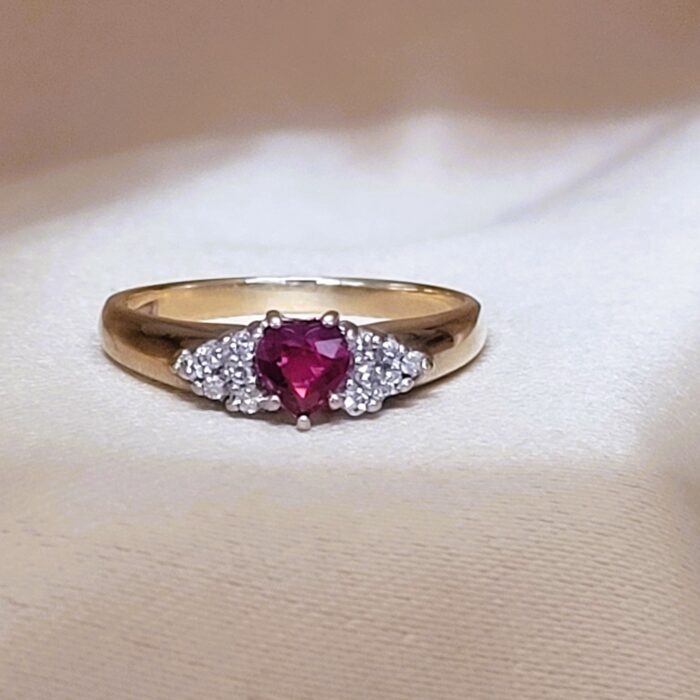0.77ct Heart-Shaped Ruby & Diamond Ring 9ct Yellow Gold from Ace Jewellery, Leeds