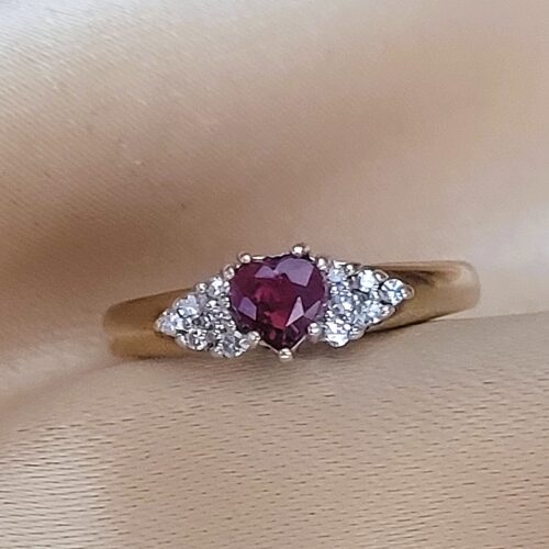 0.77ct Heart-Shaped Ruby & Diamond Ring 9ct Yellow Gold from Ace Jewellery, Leeds