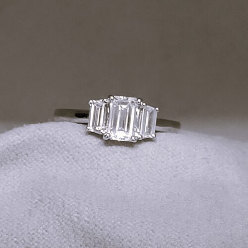 0.94ct Emerald Cut Diamond Three-Stone Engagement Ring Platinum from Ace Jewellery, Leeds