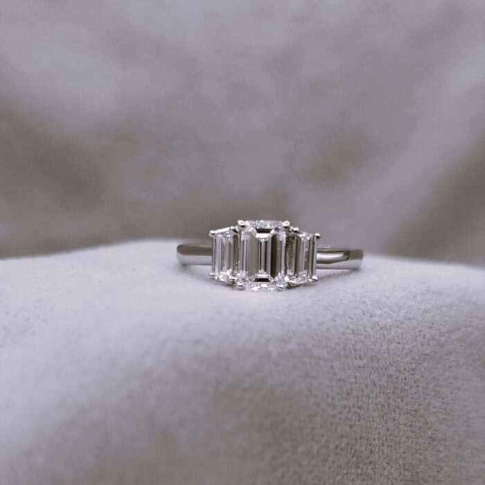 0.94ct Emerald Cut Diamond Three-Stone Engagement Ring Platinum from Ace Jewellery, Leeds