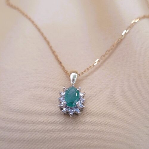 0.47ct Emerald & Diamond Pendant Necklace 9ct Yellow Gold from Ace Jewellery, Leeds