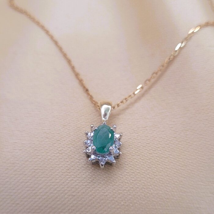 0.47ct Emerald & Diamond Pendant Necklace 9ct Yellow Gold from Ace Jewellery, Leeds