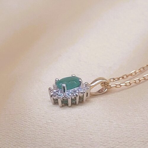 0.47ct Emerald & Diamond Pendant Necklace 9ct Yellow Gold from Ace Jewellery, Leeds